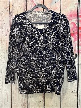 Madison Navy and White Speckled Long Sleeve Sweater